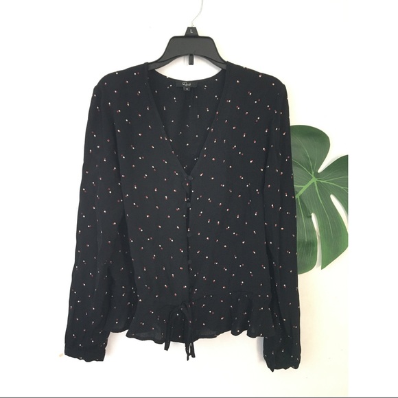 Rails Blouse Polka Dot Ruffle Black Extra Small - Picture 3 of 13